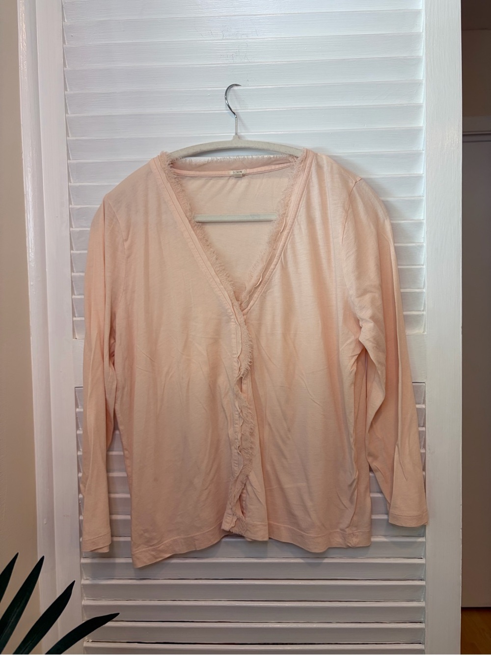 J.Crew Pretty Peach Long Sleeve V-Neck Light Weight Cardigan Size L 100% Cotton